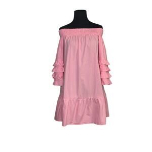 Zanzea pink off the shoulder ruffled sleeves mini dress size Small